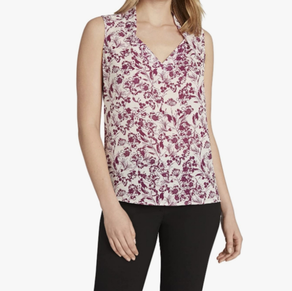 Tahari Toile Pint Sleeveless Blouse - Large